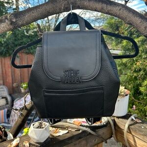 Steve Madden Sleek Black Leather Backpack